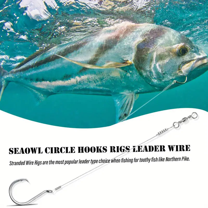 As a trusted leader in the industry, our 2-piece Octopus Style circle hook set offers unmatched strength and durability. Made with saltwater resistant material and a leader wire, this set is perfect for any fishing excursion. Don't settle for anything less than the best with our powerful and reliable hook set. (Set of Two)