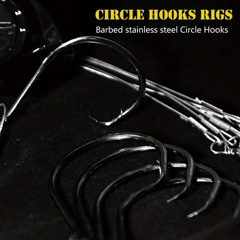 As a trusted leader in the industry, our 2-piece Octopus Style circle hook set offers unmatched strength and durability. Made with saltwater resistant material and a leader wire, this set is perfect for any fishing excursion. Don't settle for anything less than the best with our powerful and reliable hook set. (Set of Two)