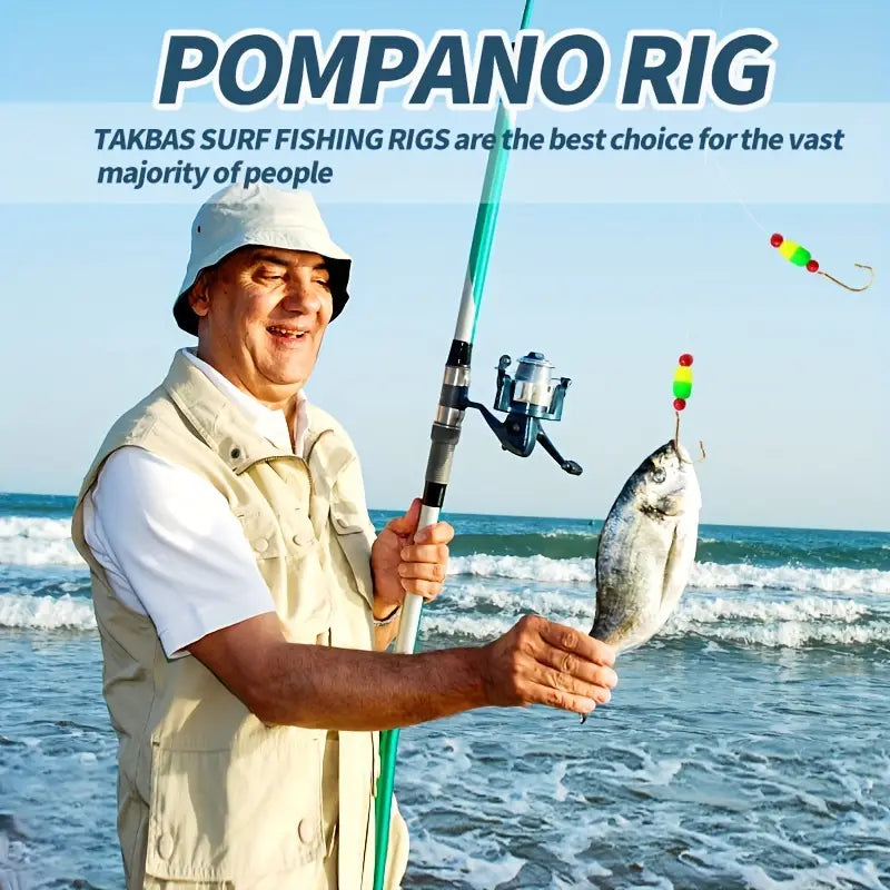 Fluorocarbon Pompano Rigs Set For Surf Fishing, 30LB Fluorocarbon Floats Rig With and Without Sinker, Saltwater Double Drops For Surf Fishing,