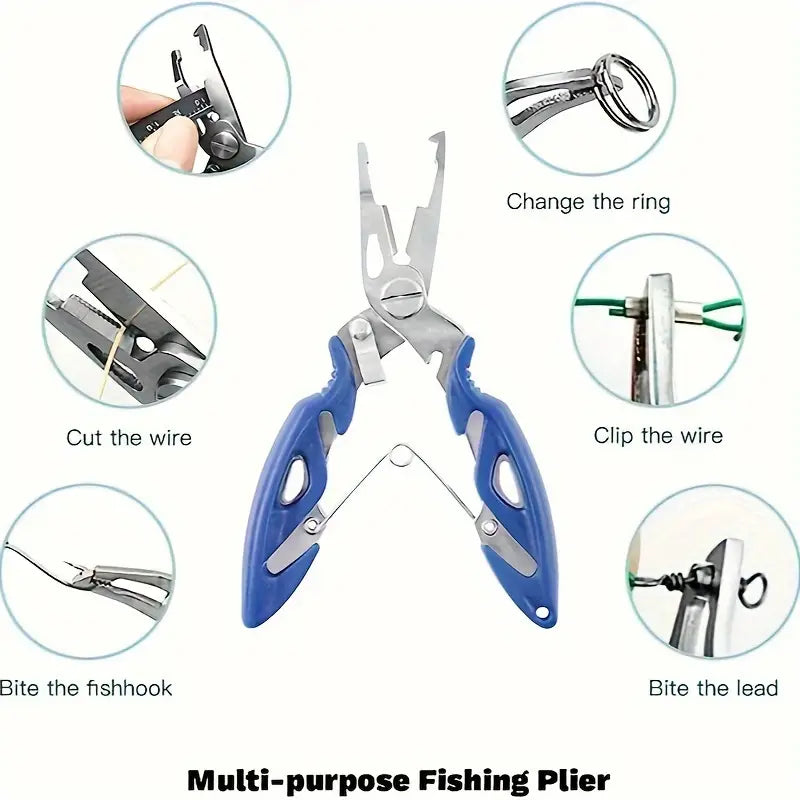 Multifunctional Fishing Plier, Stainless Steel Long Nose Hook Remover With Sheath And Lanyard, For Tool &amp; Line Cutters, Fishing (Black)