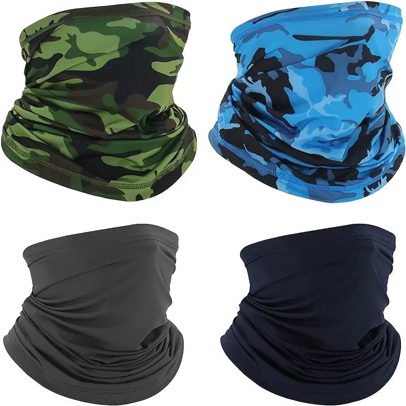 Breathable Neck Gaiter Face Scarf For Men And Women - Ideal For Hiking, Cycling, Sports, Fishing, And Sun UV Protection Lightweight and versatile, our neck gaiter offers UV protection and is perfect for outdoor activities like hiking, cycling, and fishing. Stay comfortable and protected with our high-quality gaiter.  Available in 4 Colors  Camo Blue, Camo green, Gray and Blue  One size fits all