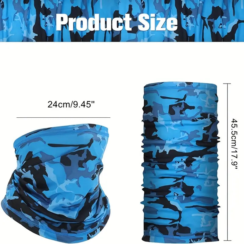 Breathable Neck Gaiter Face Scarf For Men And Women - Ideal For Hiking, Cycling, Sports, Fishing, And Sun UV Protection Lightweight and versatile, our neck gaiter offers UV protection and is perfect for outdoor activities like hiking, cycling, and fishing. Stay comfortable and protected with our high-quality gaiter.  Available in 4 Colors  Camo Blue, Camo green, Gray and Blue  One size fits all