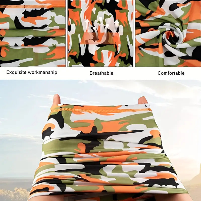 Breathable Neck Gaiter Face Scarf For Men And Women - Ideal For Hiking, Cycling, Sports, Fishing, And Sun UV Protection Lightweight and versatile, our neck gaiter offers UV protection and is perfect for outdoor activities like hiking, cycling, and fishing. Stay comfortable and protected with our high-quality gaiter.  Available in 4 Colors  Camo Blue, Camo green, Gray and Blue  One size fits all