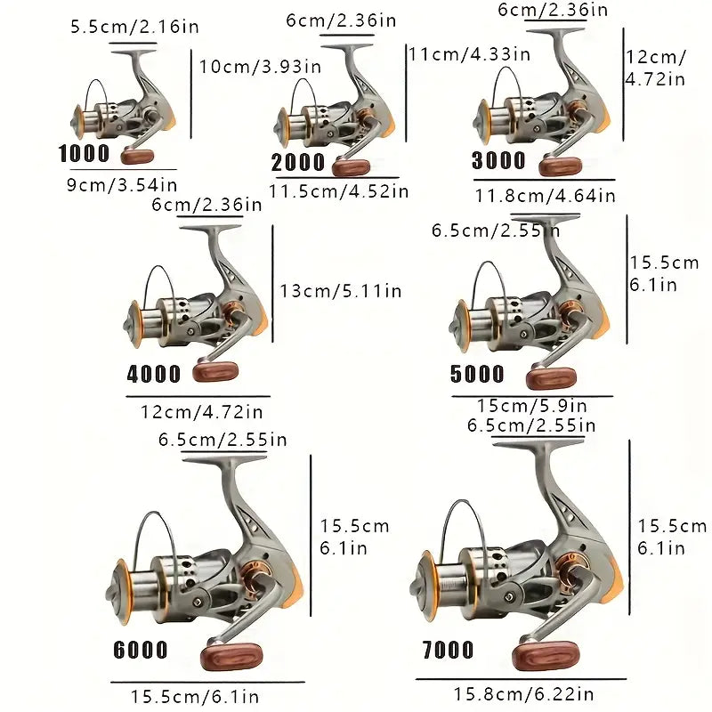 DC 7000 Series  5:2:1 Speed Ratio Fishing Reel (Silver/Gold/Wood)