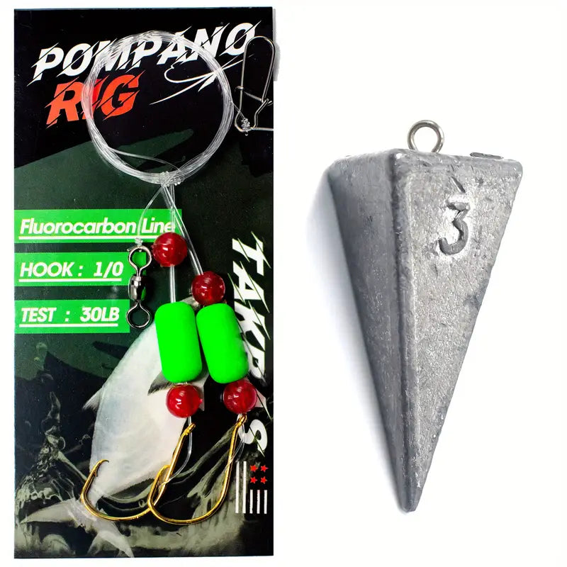 Fluorocarbon Pompano Rigs Set For Surf Fishing, 30LB Fluorocarbon Floats Rig With and Without Sinker, Saltwater Double Drops For Surf Fishing,