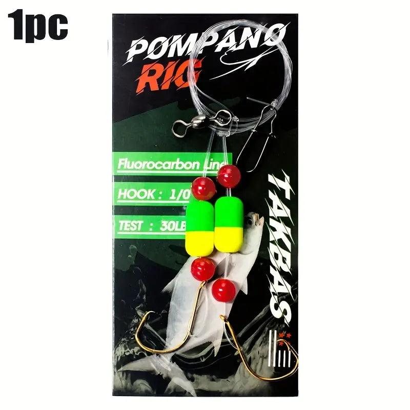 Fluorocarbon Pompano Rigs Set For Surf Fishing, 30LB Fluorocarbon Floats Rig With and Without Sinker, Saltwater Double Drops For Surf Fishing,