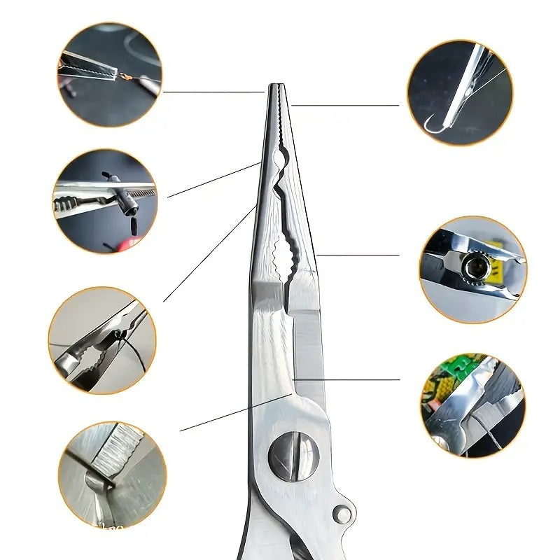 Stainless Steel Fishing Pliers with Cutter, Scissors, & Hook Remover